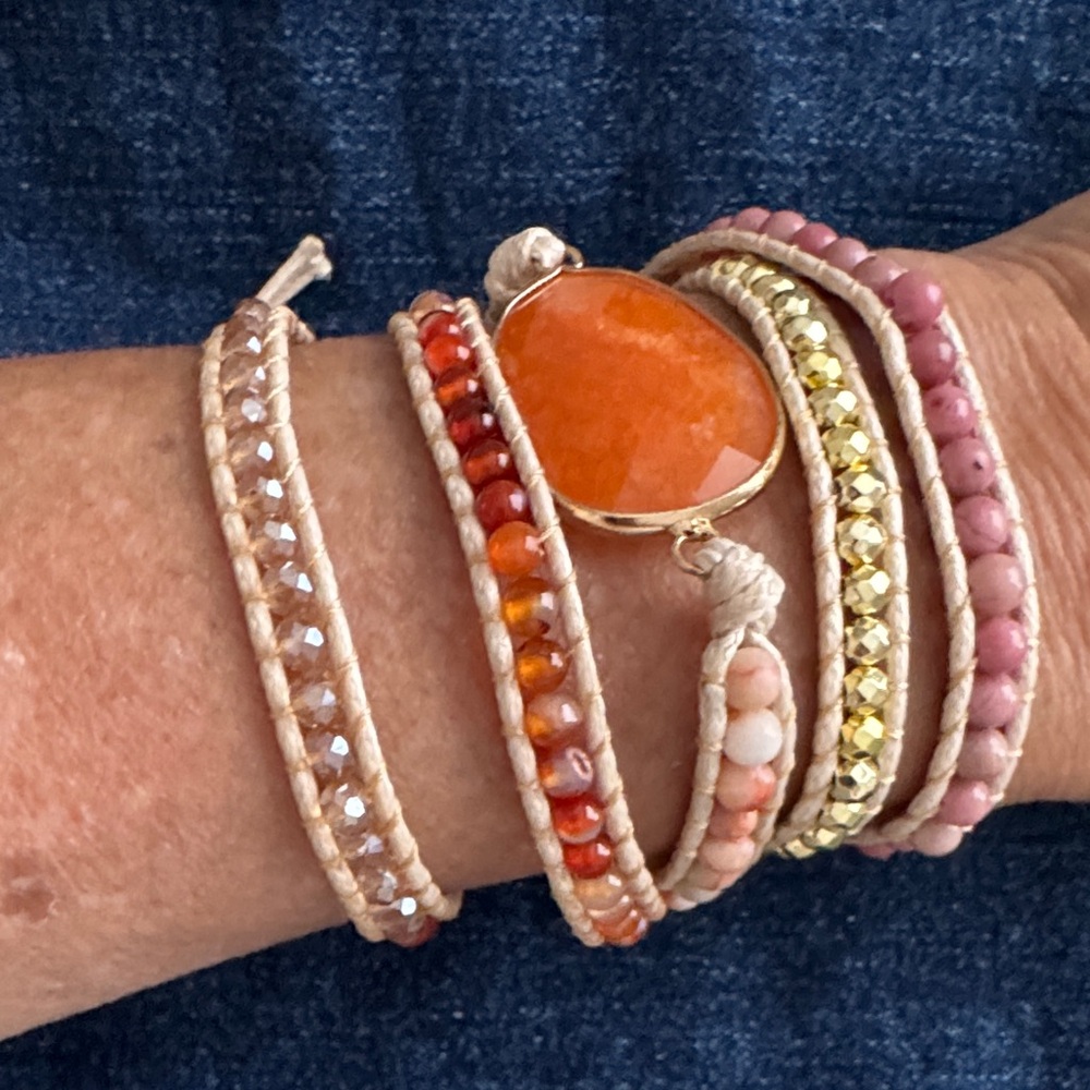 Orange and Pink Wrap Beaded Bracelet Set